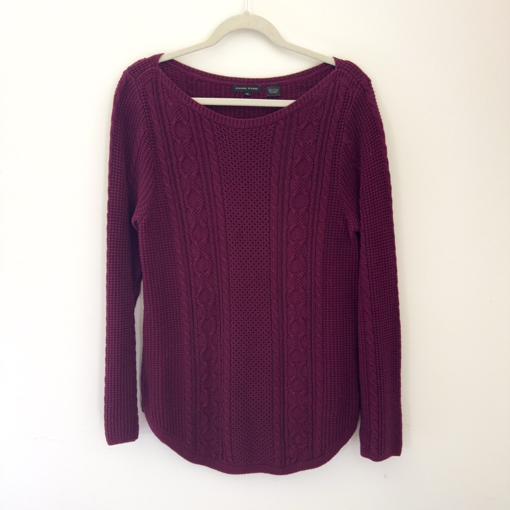 JEANNE PIERRE Women's Cable Knit Sweater - Maroon - M